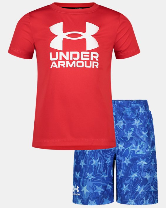 Boys' Pre-School UA Liquid Star Surf Shirt & Volley Shorts Set, Red, pdpMainDesktop image number 0